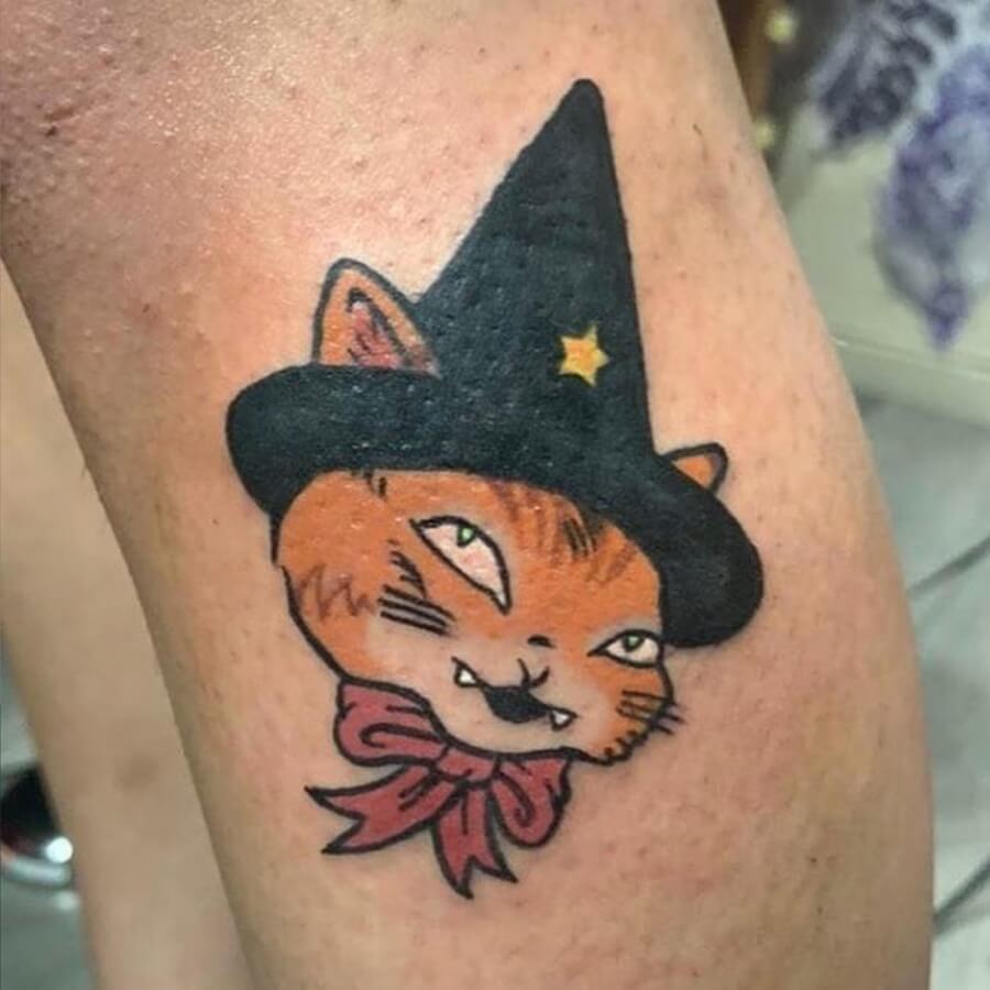 tattoo chat sorcier cartoon couleur strasbourg